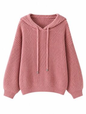 Women's Chunky Knit Hooded Sweater - Pink